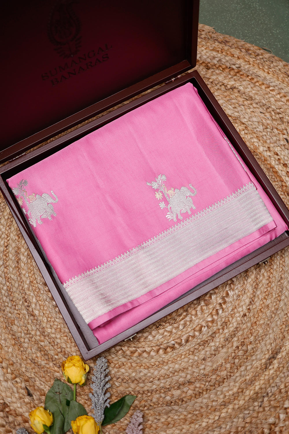 Handwoven Baby Pink Banarasi Mashru Silk Saree