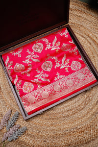 Handwoven Rani Pink Banarasi Katan Silk Saree