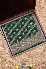 Handwoven Bottle Green Banarasi Khaddi Georgette  Saree