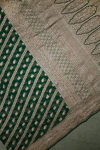 Handwoven Bottle Green Banarasi Khaddi Georgette  Saree