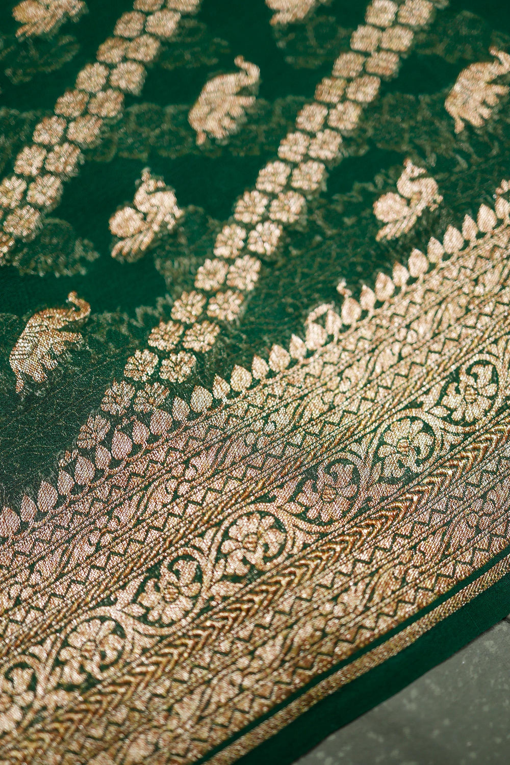 Handwoven Bottle Green Banarasi Khaddi Georgette  Saree