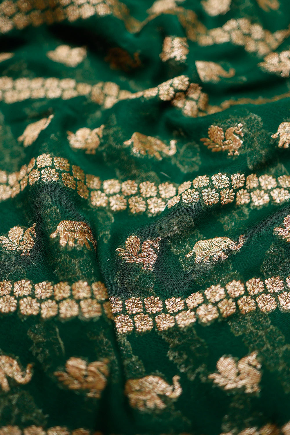 Handwoven Bottle Green Banarasi Khaddi Georgette  Saree