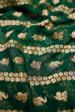 Handwoven Bottle Green Banarasi Khaddi Georgette  Saree