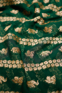 Handwoven Bottle Green Banarasi Khaddi Georgette  Saree