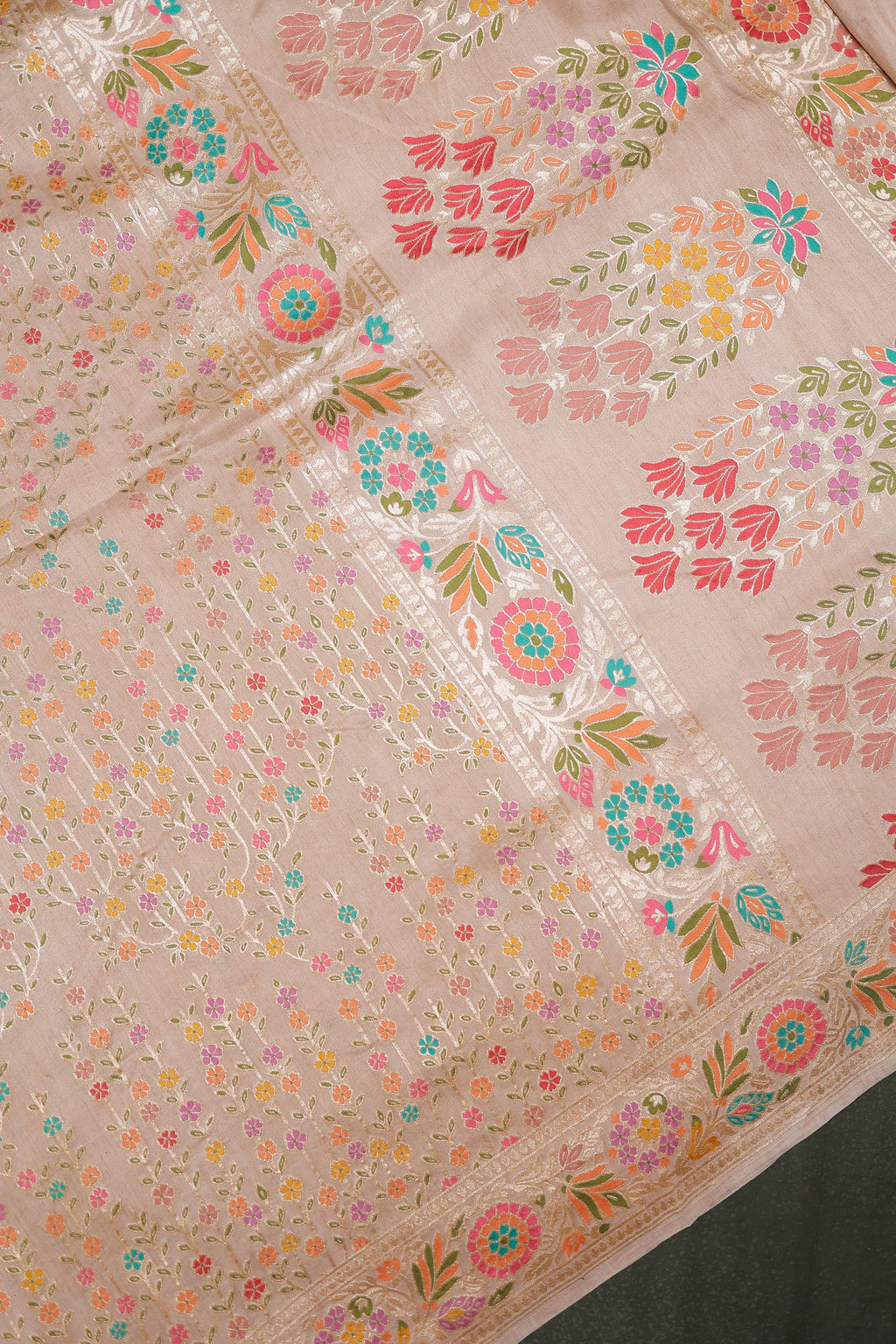 Handwoven Beige Banarasi Tussar Silk Saree