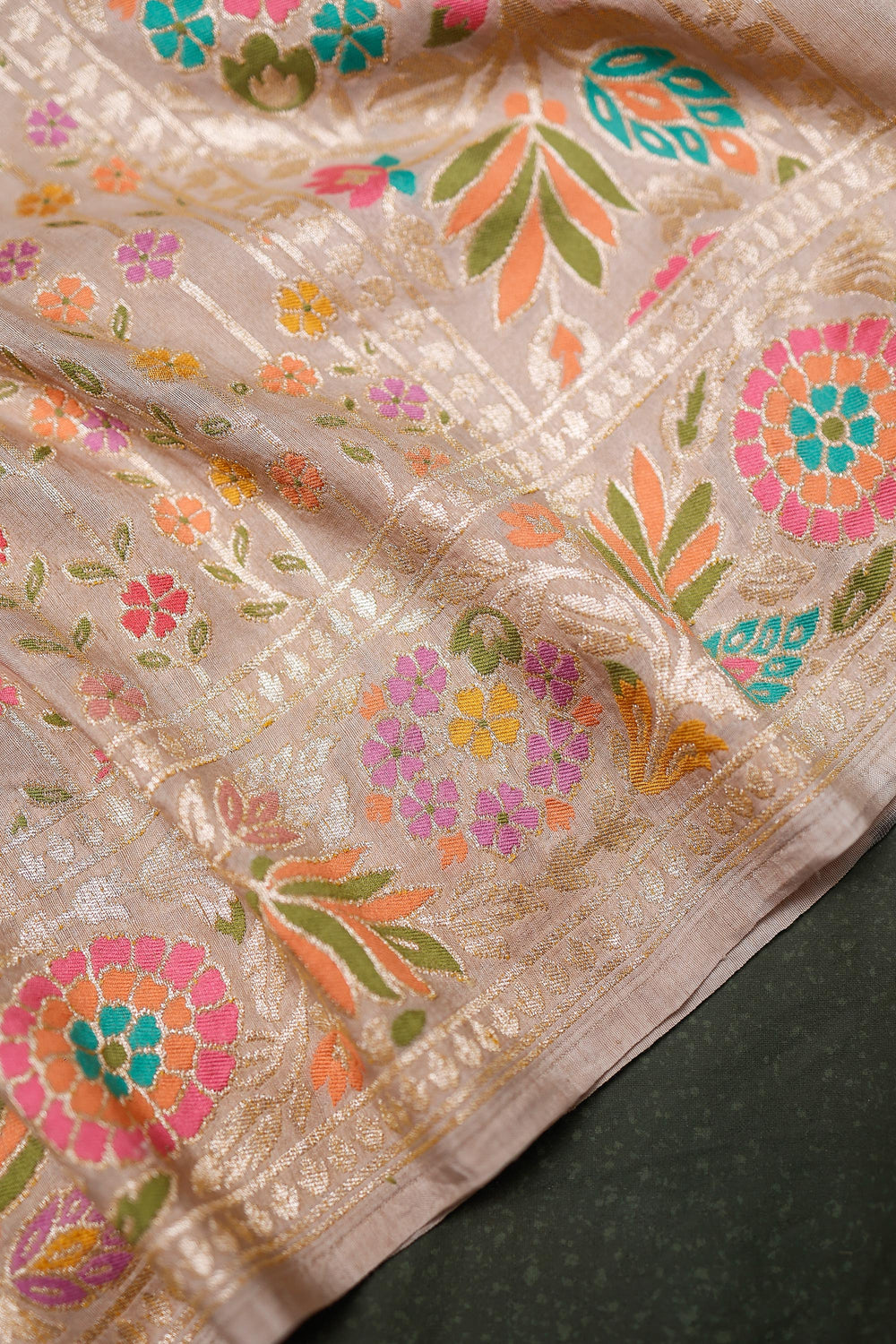 Handwoven Beige Banarasi Tussar Silk Saree
