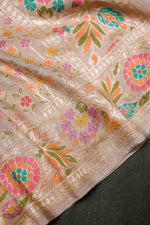 Handwoven Beige Banarasi Tussar Silk Saree