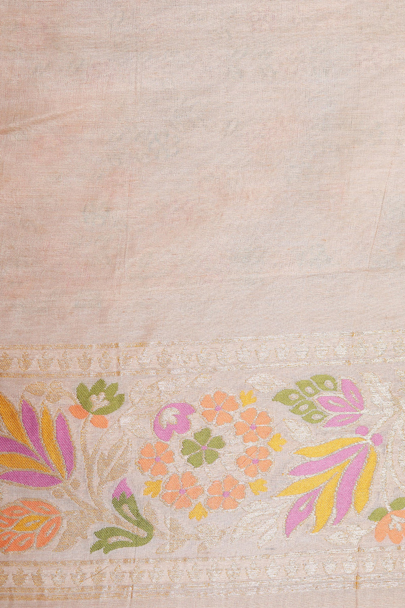 Handwoven Beige Banarasi Tussar Silk Saree