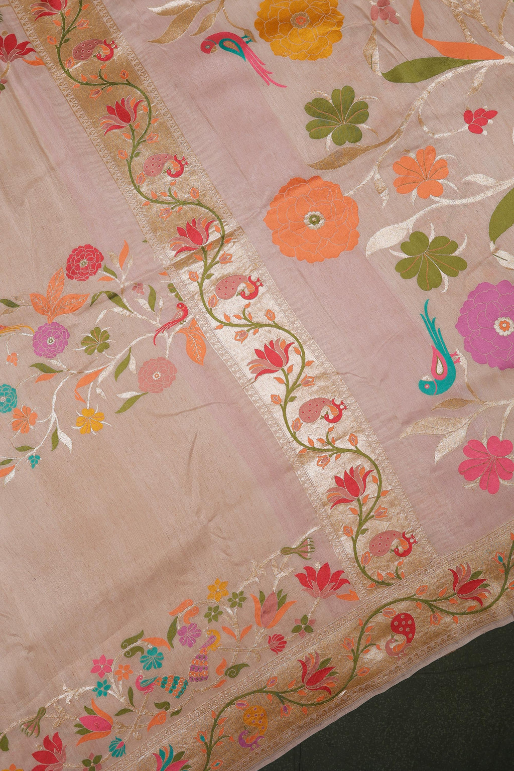 Handwoven Beige Banarasi Tussar Silk Saree