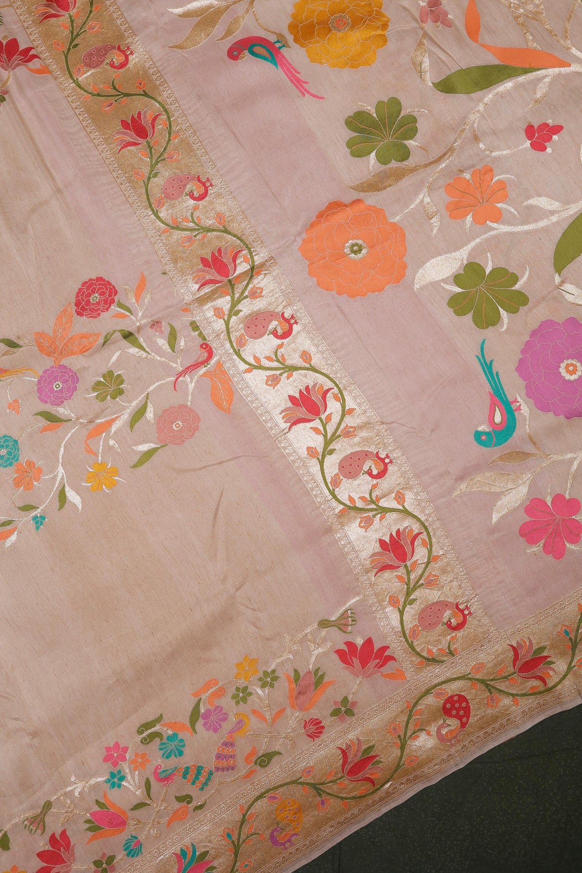 Handwoven Beige Banarasi Tussar Silk Saree