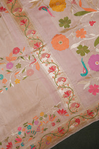 Handwoven Beige Banarasi Tussar Silk Saree
