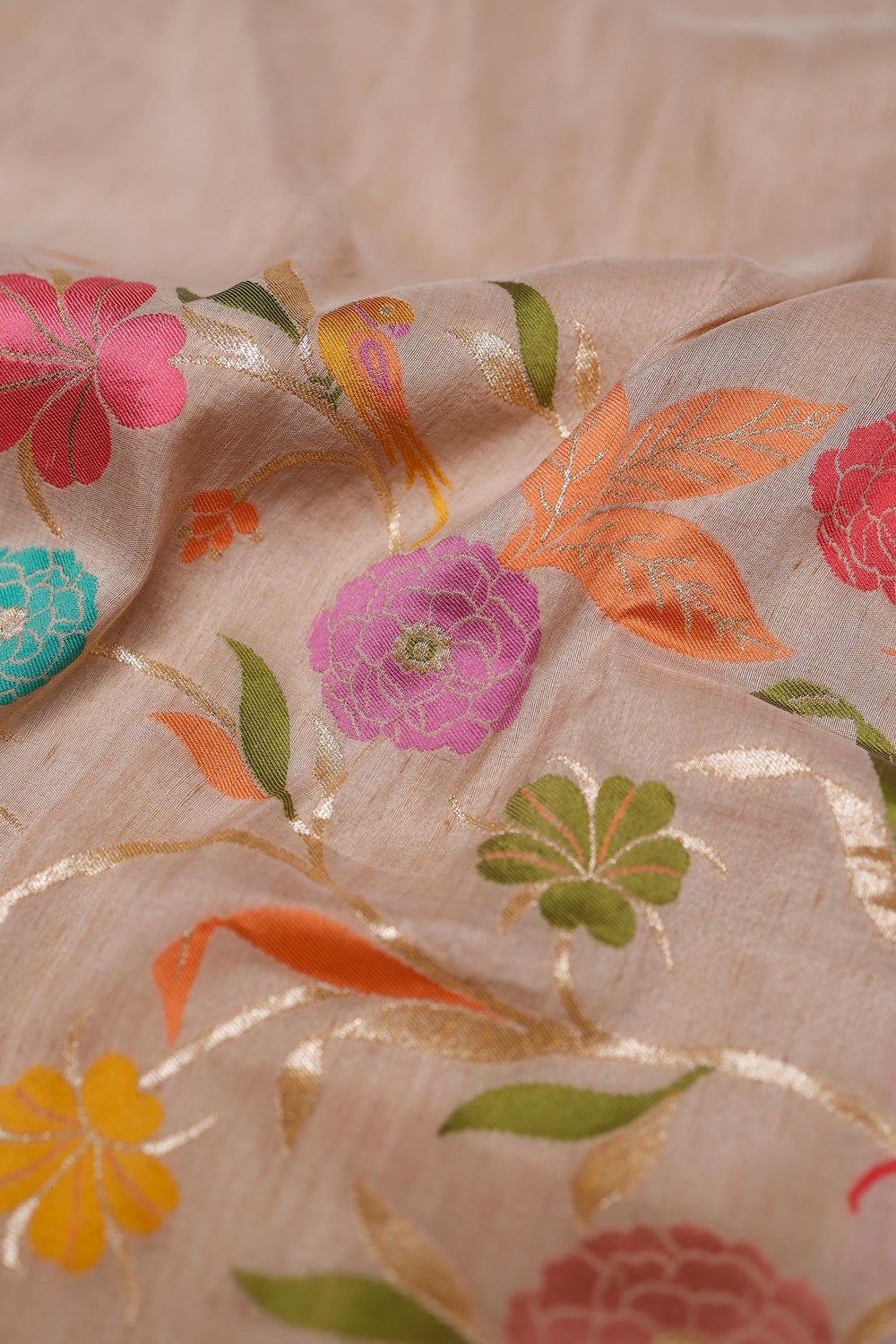 Handwoven Beige Banarasi Tussar Silk Saree