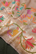 Handwoven Beige Banarasi Tussar Silk Saree