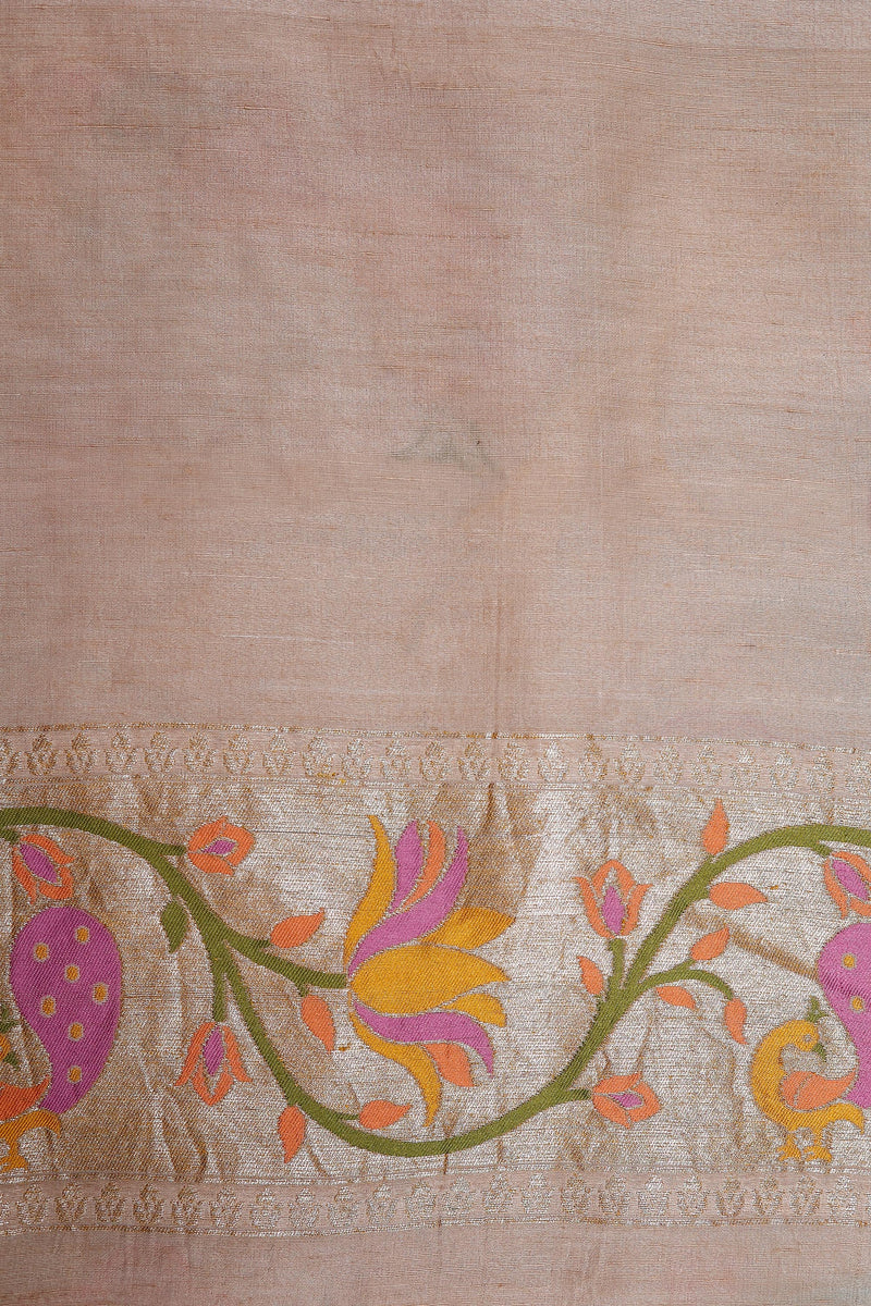 Handwoven Beige Banarasi Tussar Silk Saree