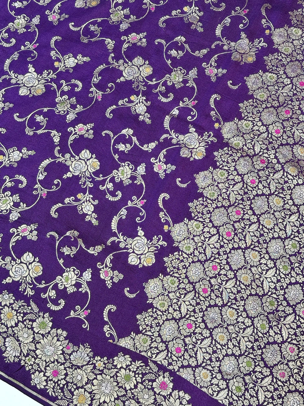 Violet Purple Meenakari Tussar Silk Handwoven Banarasi Saree