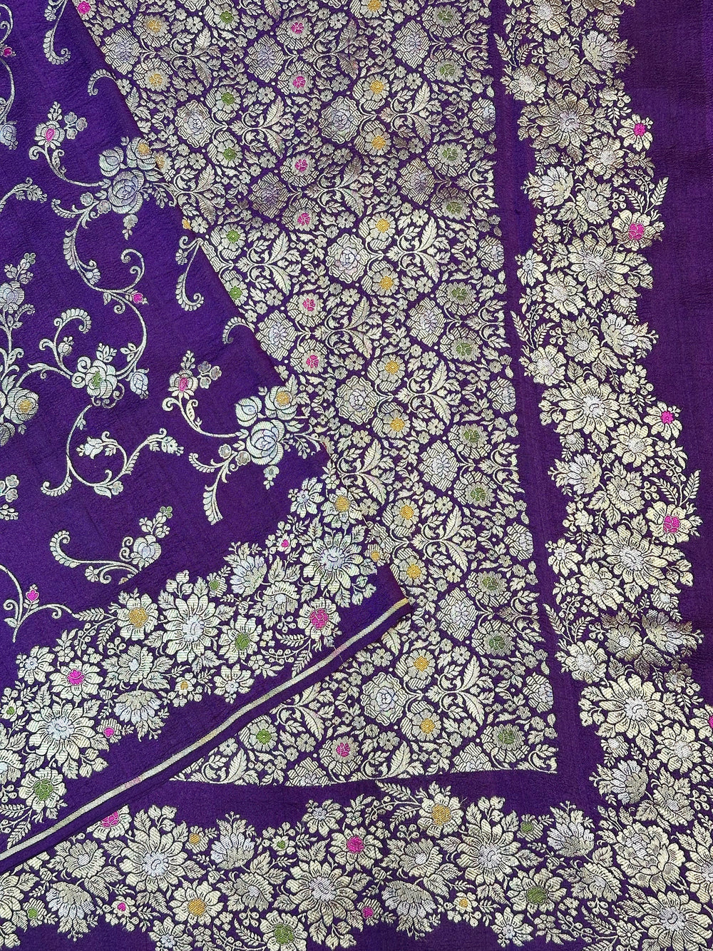 Violet Purple Meenakari Tussar Silk Handwoven Banarasi Saree