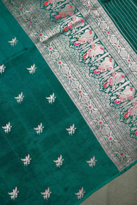 Handwoven Bottle Green Banarasi Katan Soft Silk Saree