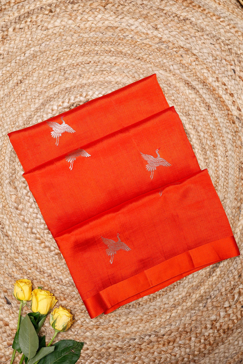 Handwoven Orange Banarasi Katan Soft Silk Saree