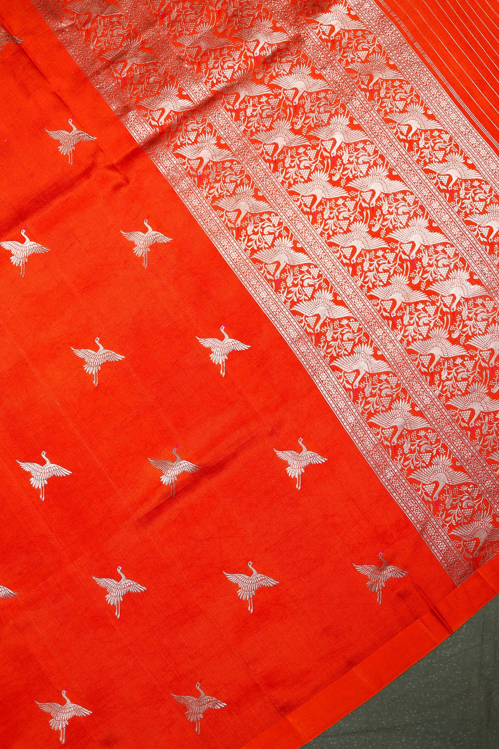 Handwoven Orange Banarasi Katan Soft Silk Saree