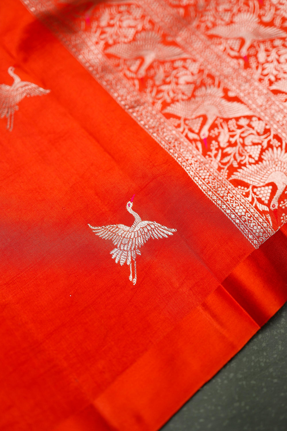 Handwoven Orange Banarasi Katan Soft Silk Saree