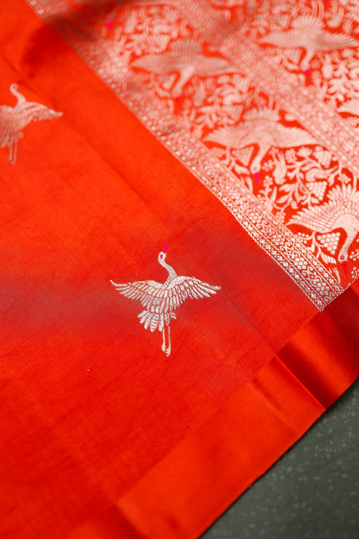 Handwoven Orange Banarasi Katan Soft Silk Saree