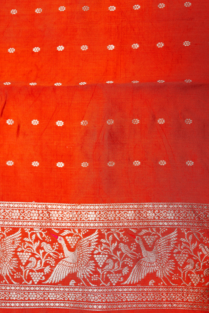Handwoven Orange Banarasi Katan Soft Silk Saree