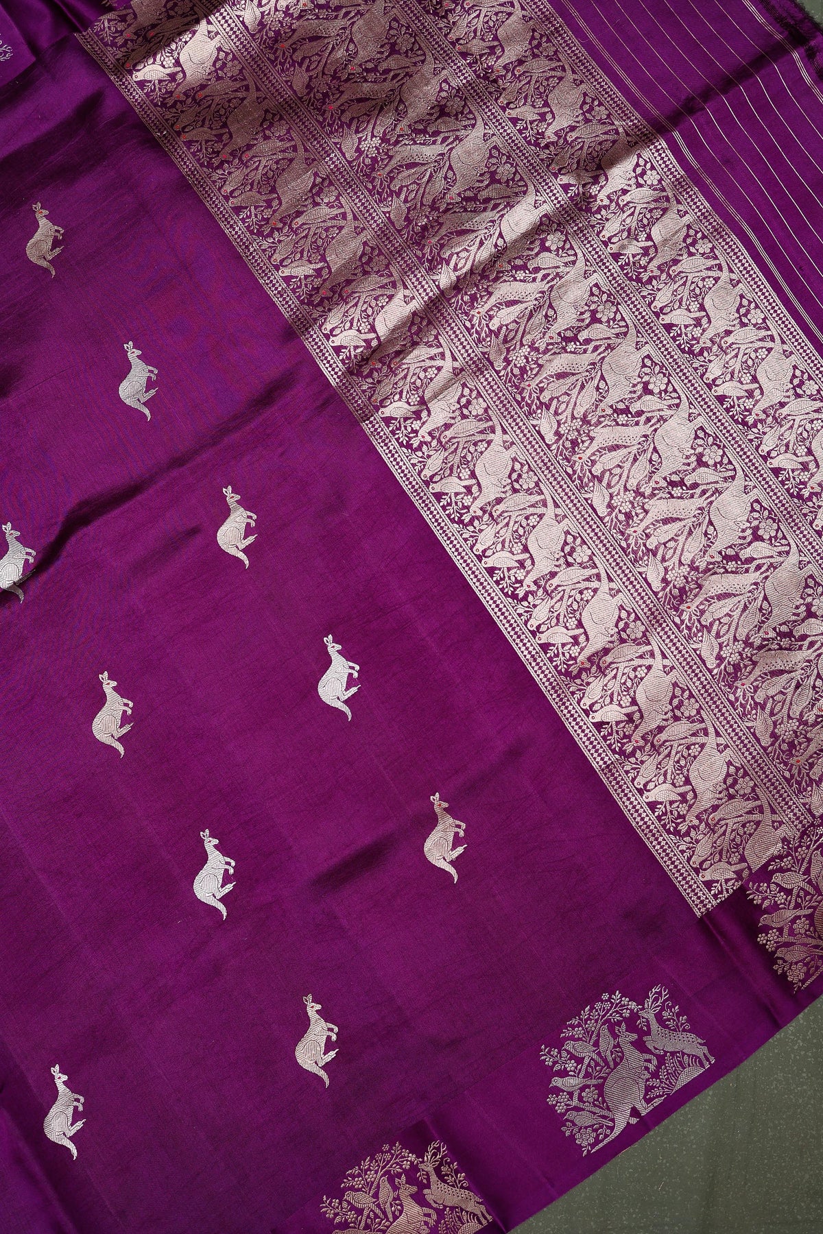 Handwoven Purple Banarasi Katan Soft Silk Saree