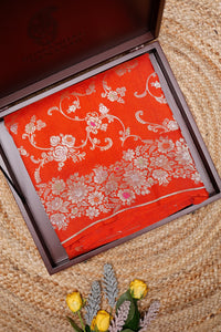 Handwoven Orange Banarasi Tussar Silk Saree