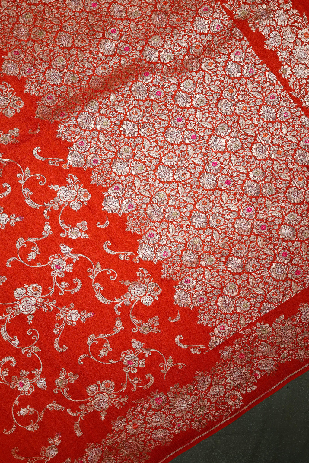 Handwoven Orange Banarasi Tussar Silk Saree