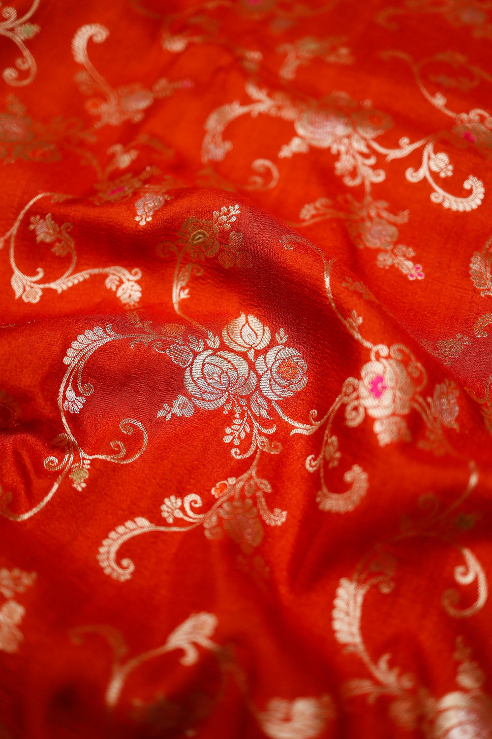 Handwoven Orange Banarasi Tussar Silk Saree
