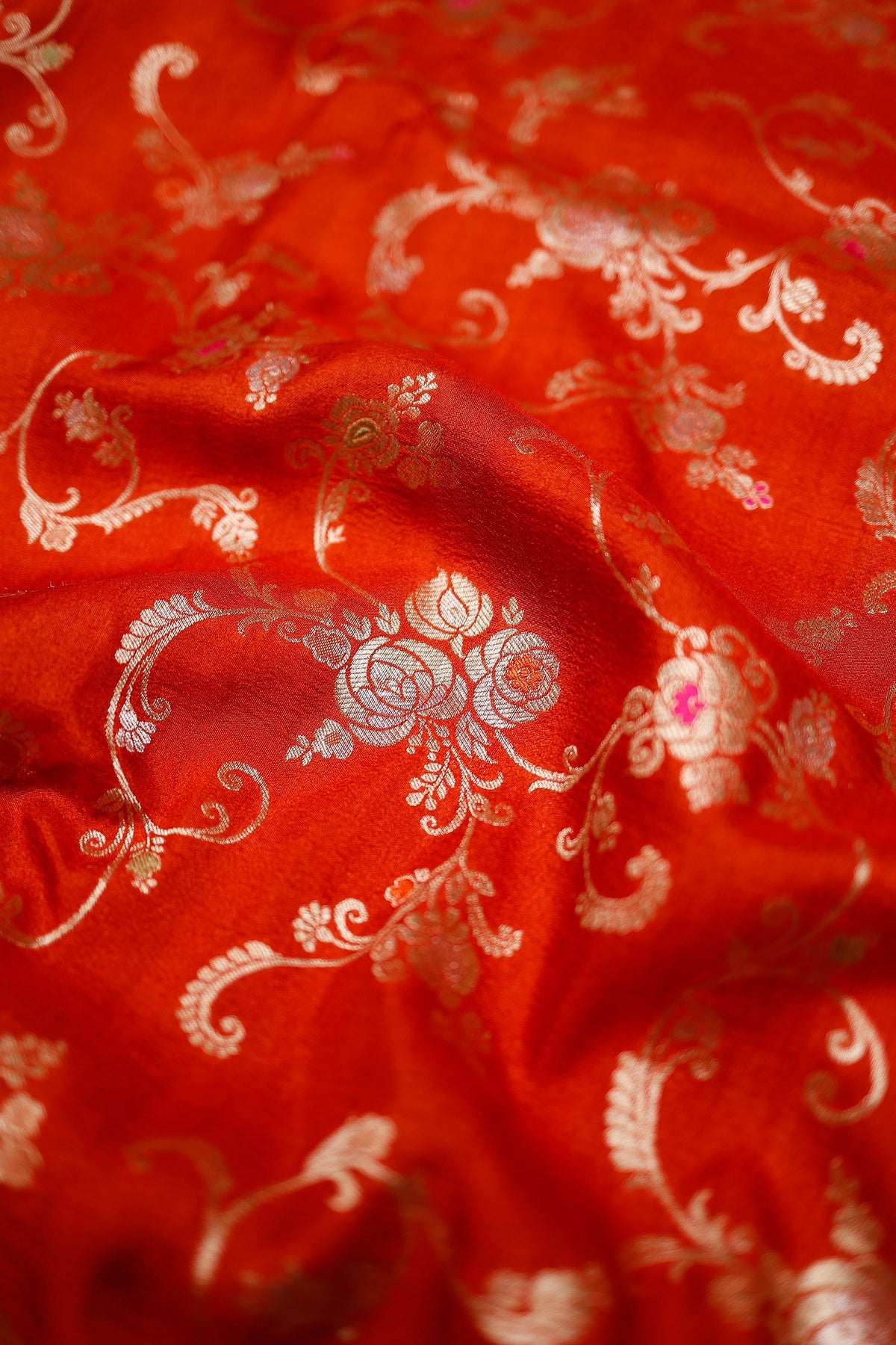 Handwoven Orange Banarasi Tussar Silk Saree