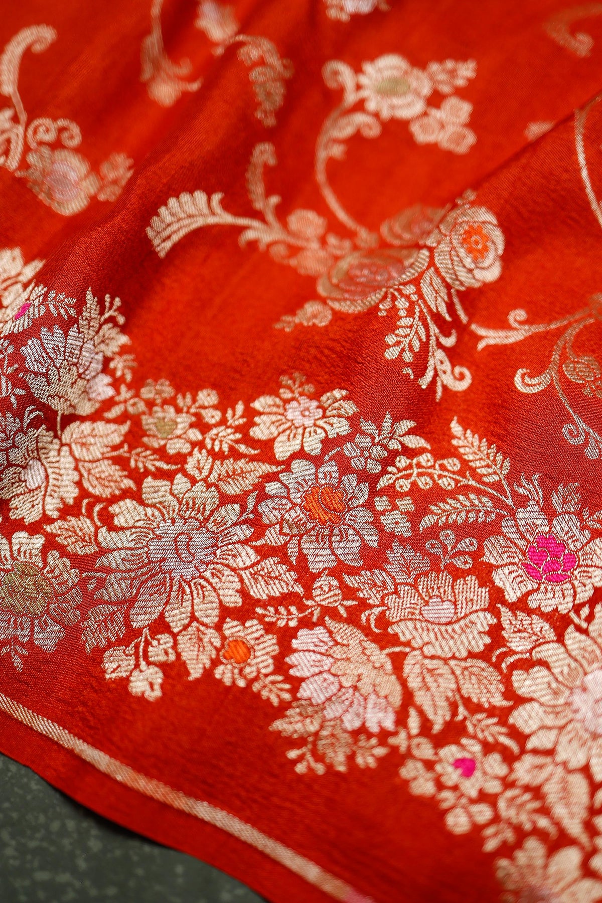 Handwoven Orange Banarasi Tussar Silk Saree