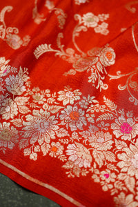 Handwoven Orange Banarasi Tussar Silk Saree