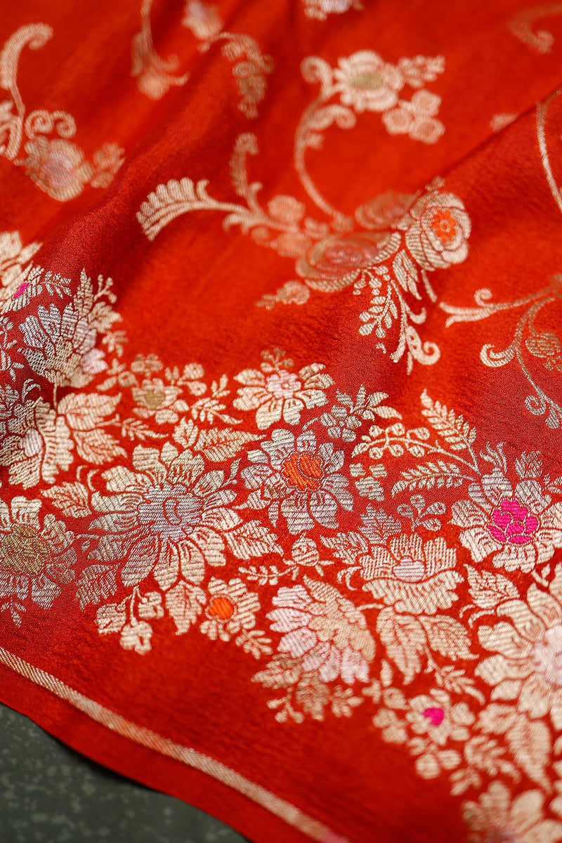 Handwoven Orange Banarasi Tussar Silk Saree