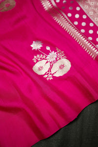 Handwoven Rani Pink Banarasi Katan Soft Silk Saree