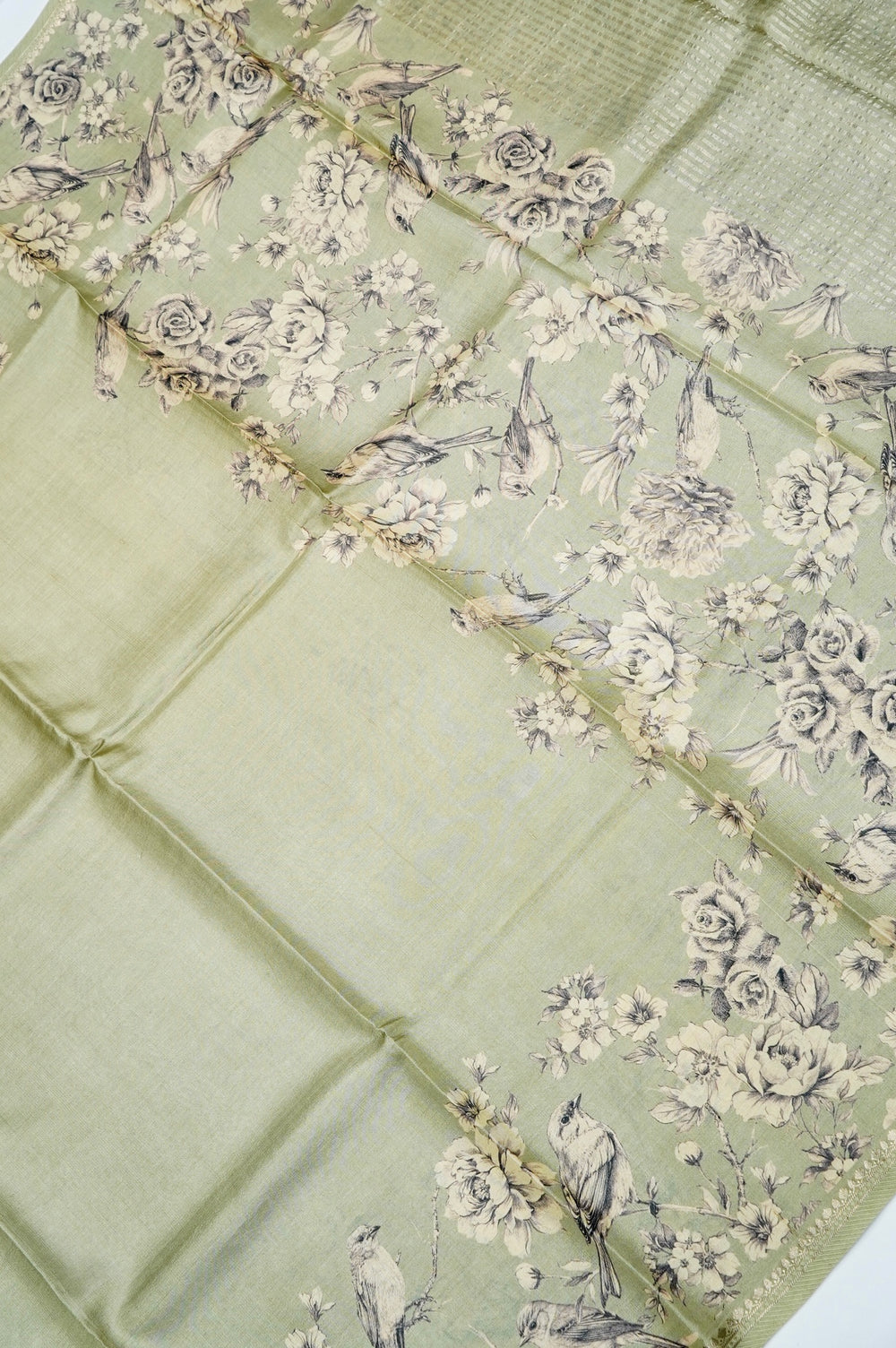 Handwoven Pastel Green Banarasi Munga Tussar Silk Saree