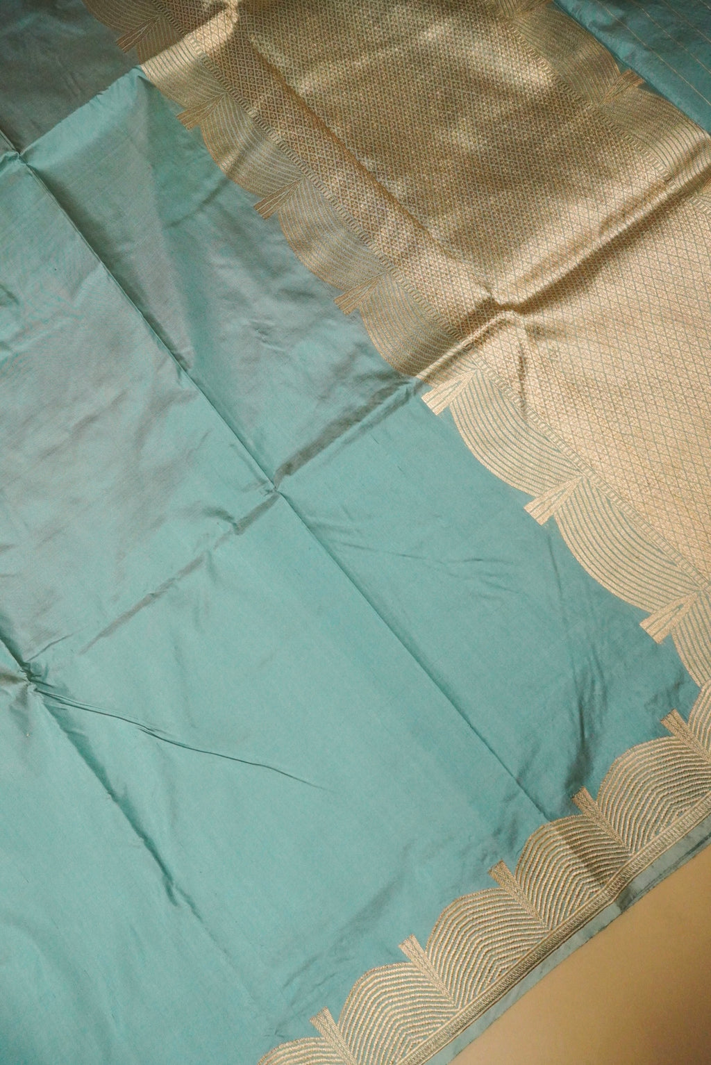 Handwoven Aqua Green Banarasi Katan Silk Saree