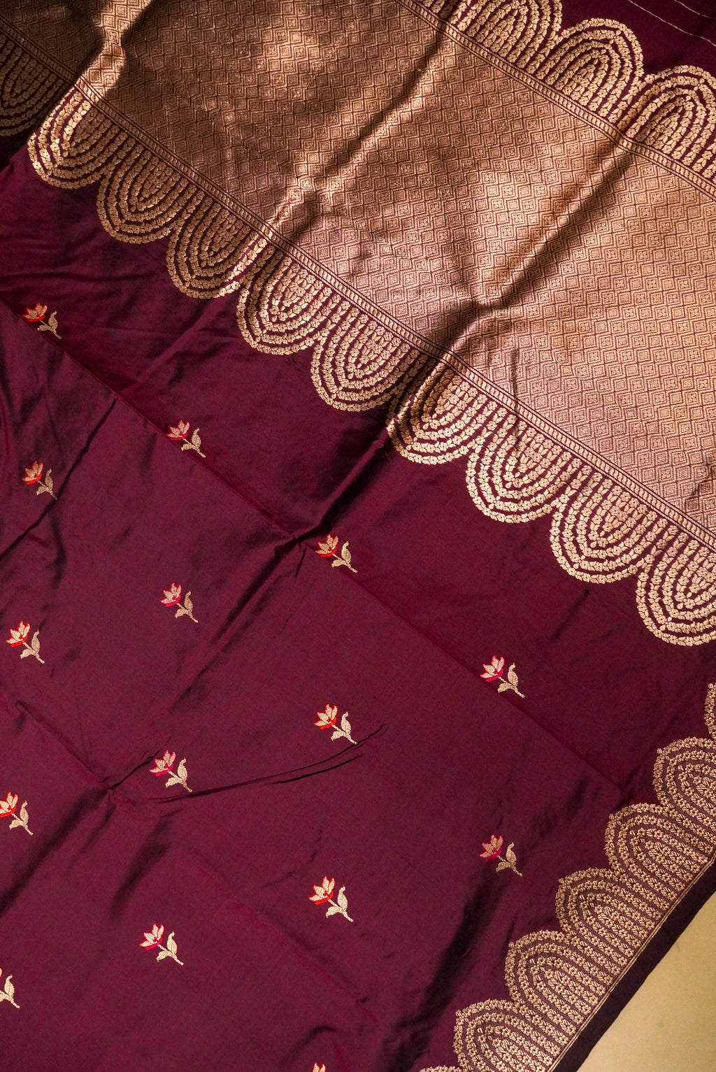 Handwoven Wine Banarasi Katan Silk Saree