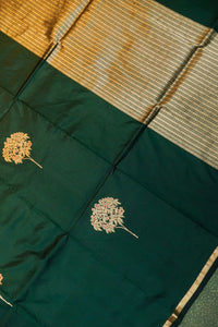 Handwoven Bottle Green Banarasi Katan Soft Silk Saree