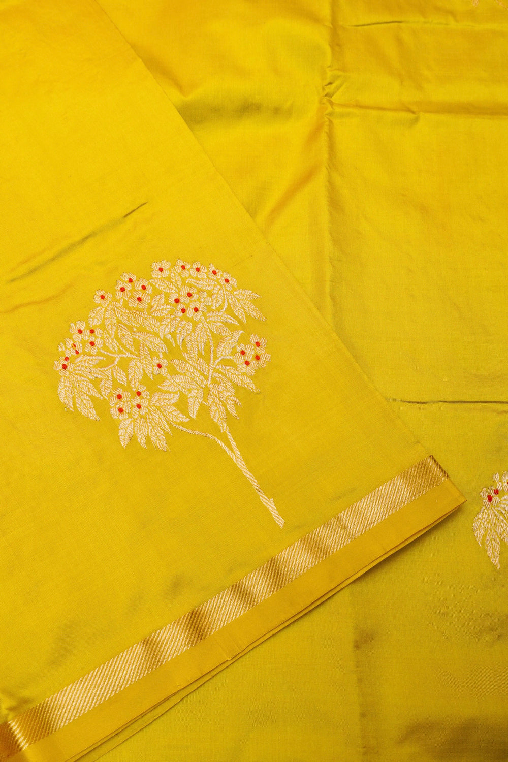 Handwoven Yellow Banarasi Katan Soft Silk Saree