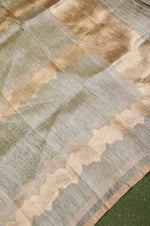 Handwoven Mud Green Banarasi Linen Silk Suit