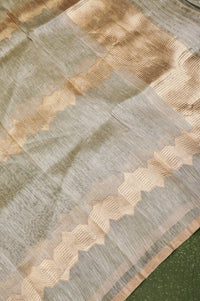 Handwoven Mud Green Banarasi Linen Silk Suit