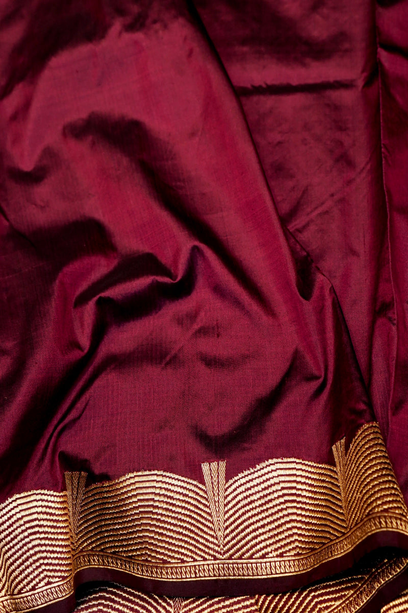 Handwoven Wine  Banarasi Katan Silk Saree