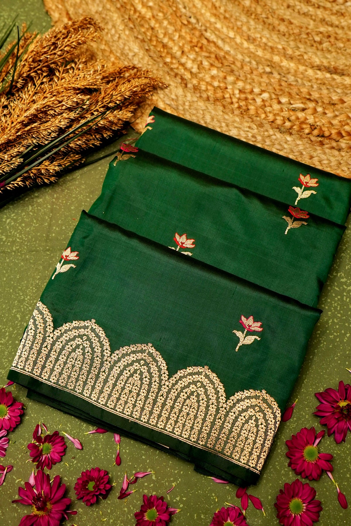 Handwoven Green Banarasi Katan Silk Saree