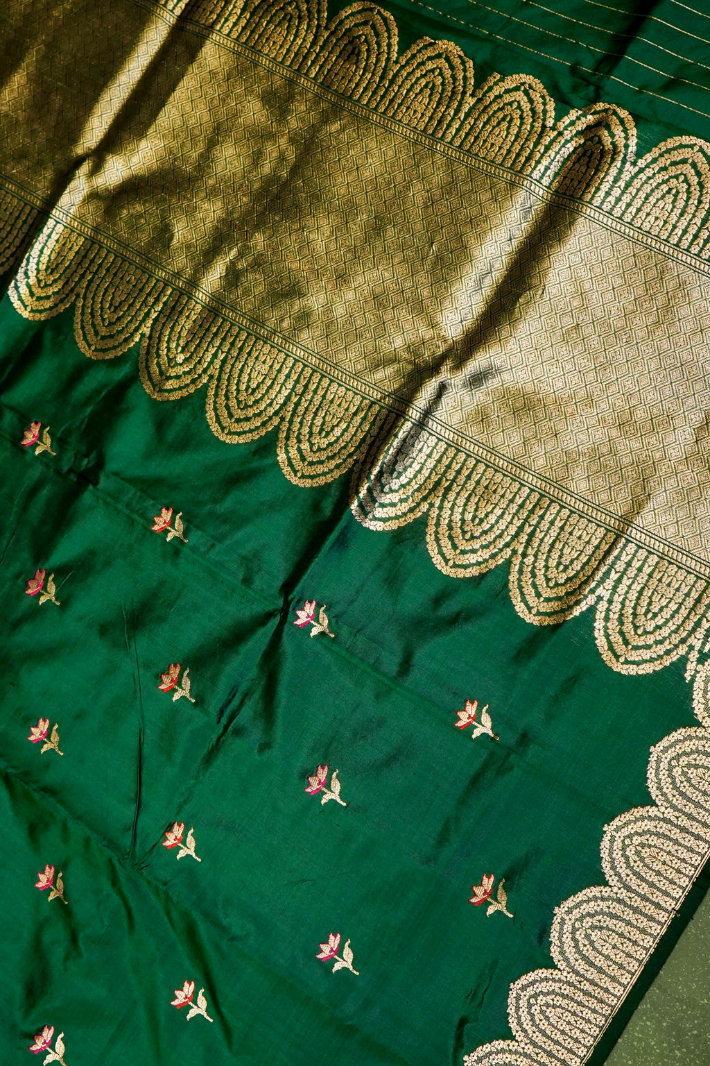 Handwoven Green Banarasi Katan Silk Saree