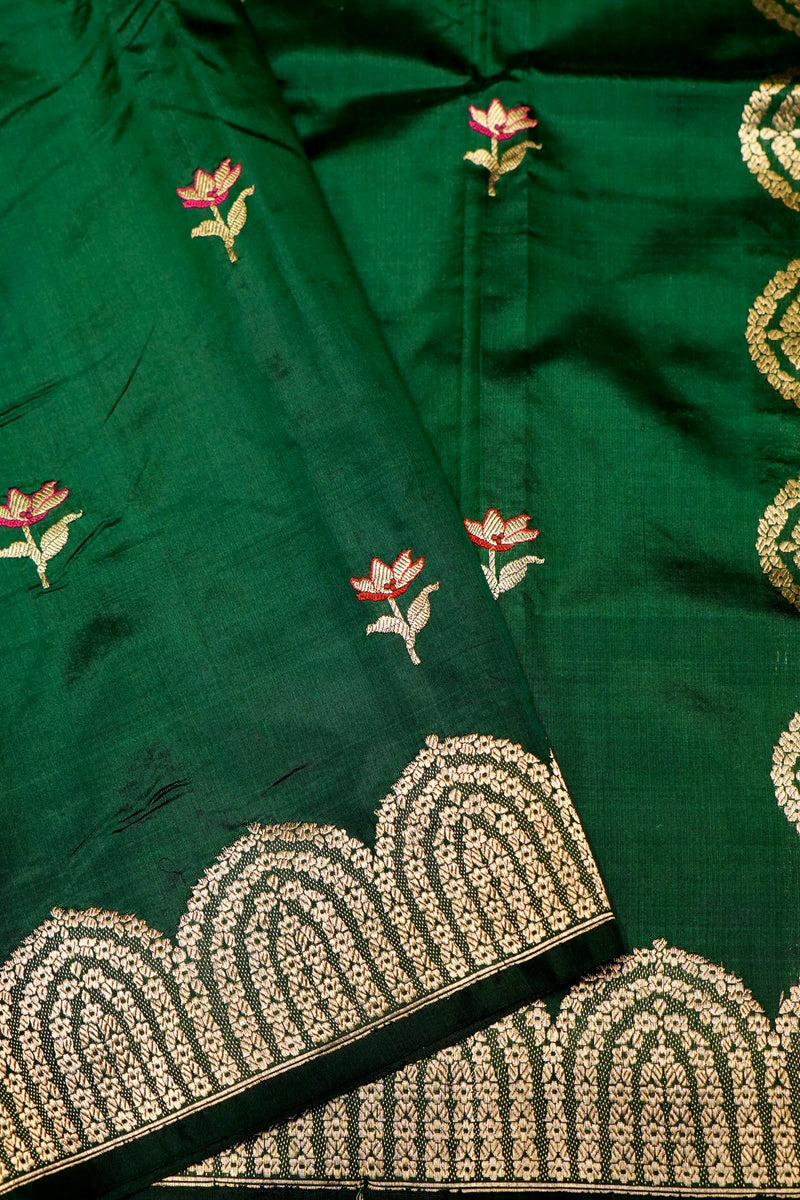 Handwoven Green Banarasi Katan Silk Saree