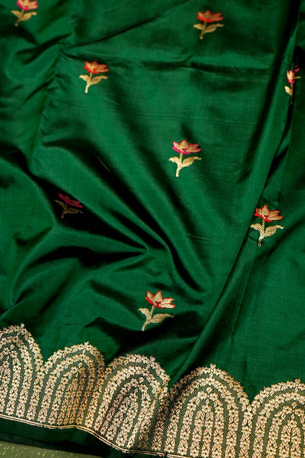 Handwoven Green Banarasi Katan Silk Saree