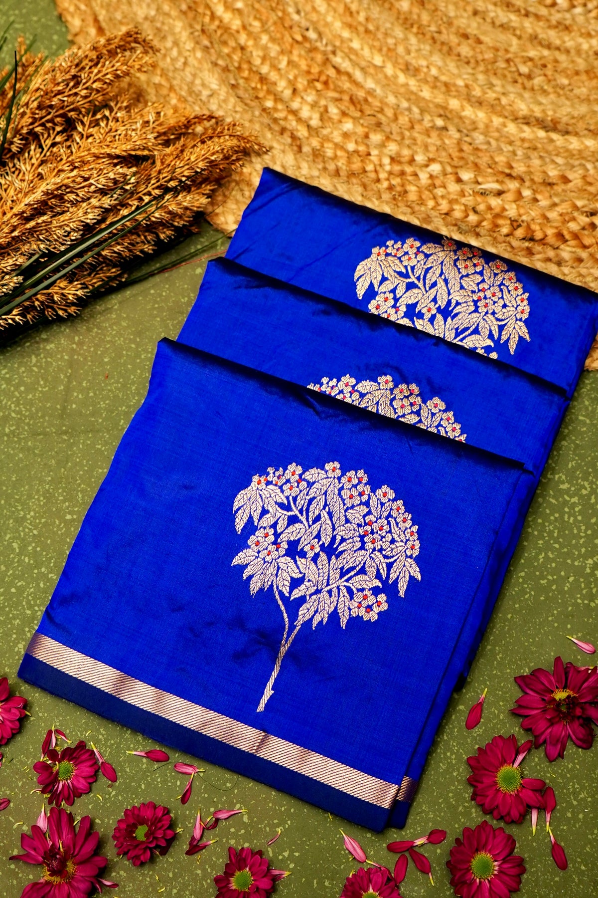 Handwoven Blue Banarasi Katan Silk Saree