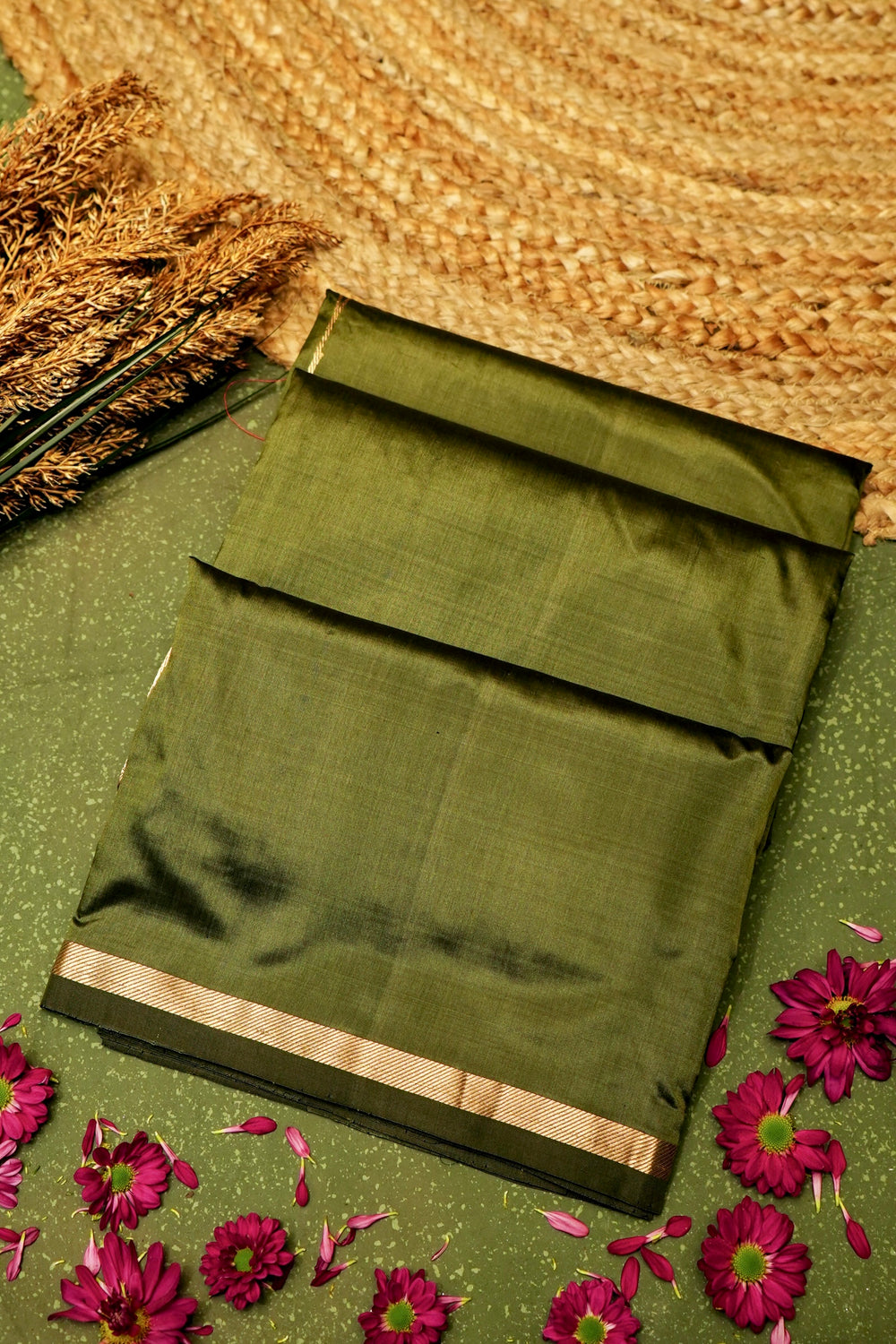 Handwoven Mehdi Green  Banarasi Katan Silk Saree