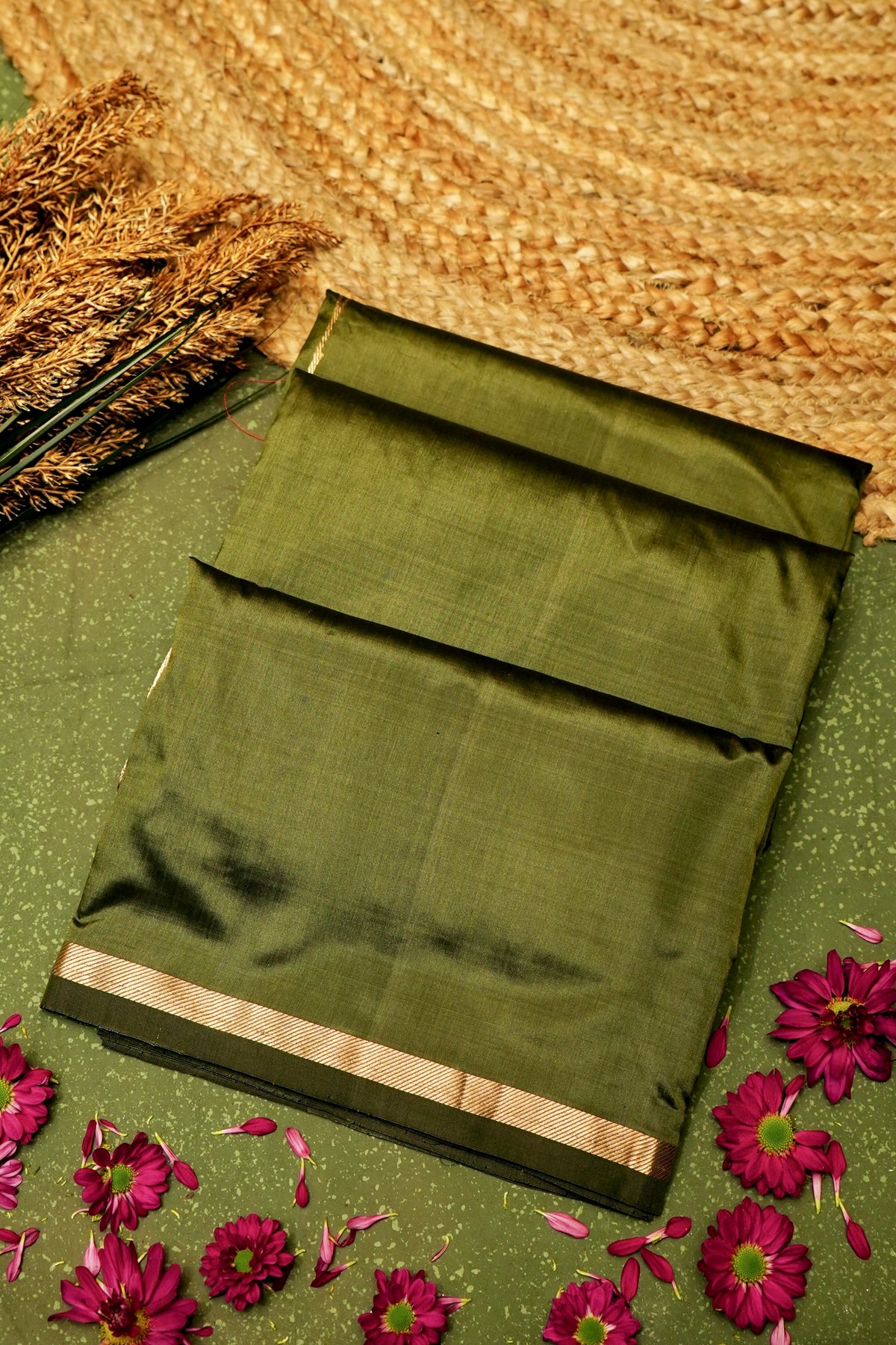 Handwoven Mehdi Green  Banarasi Katan Silk Saree